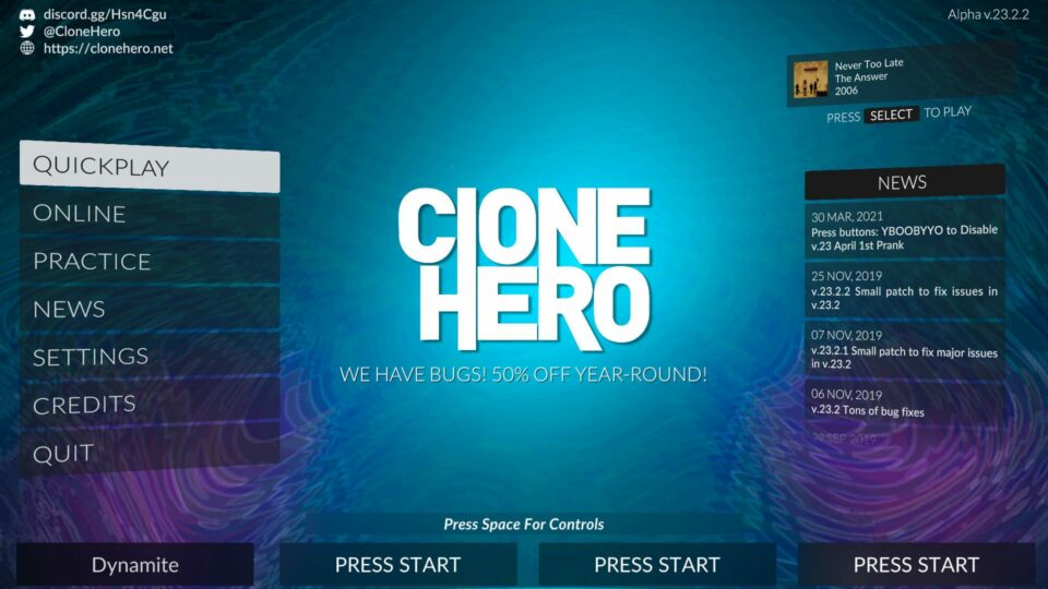 Clone Hero Main Menu