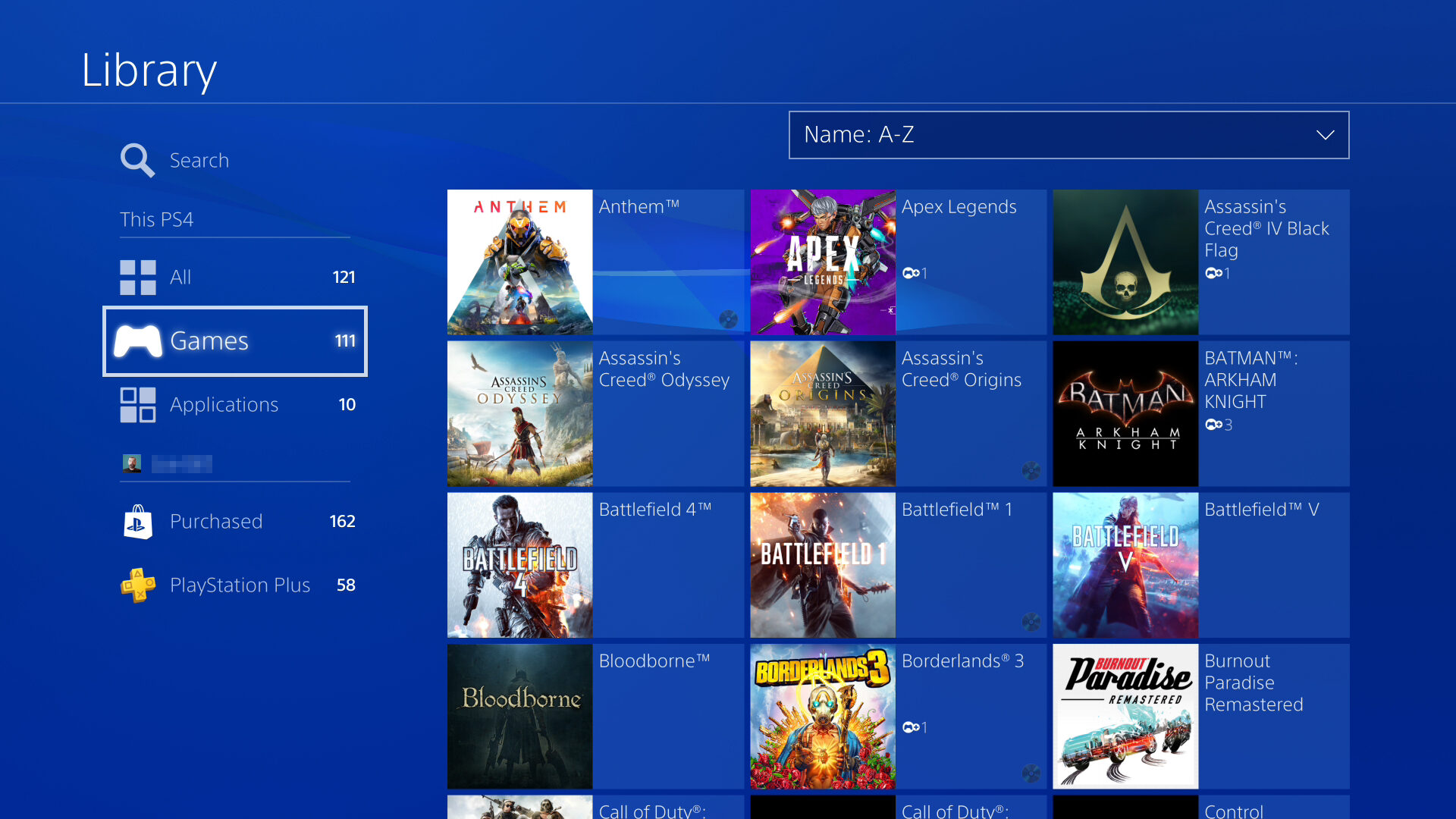 PS4 Library Screen