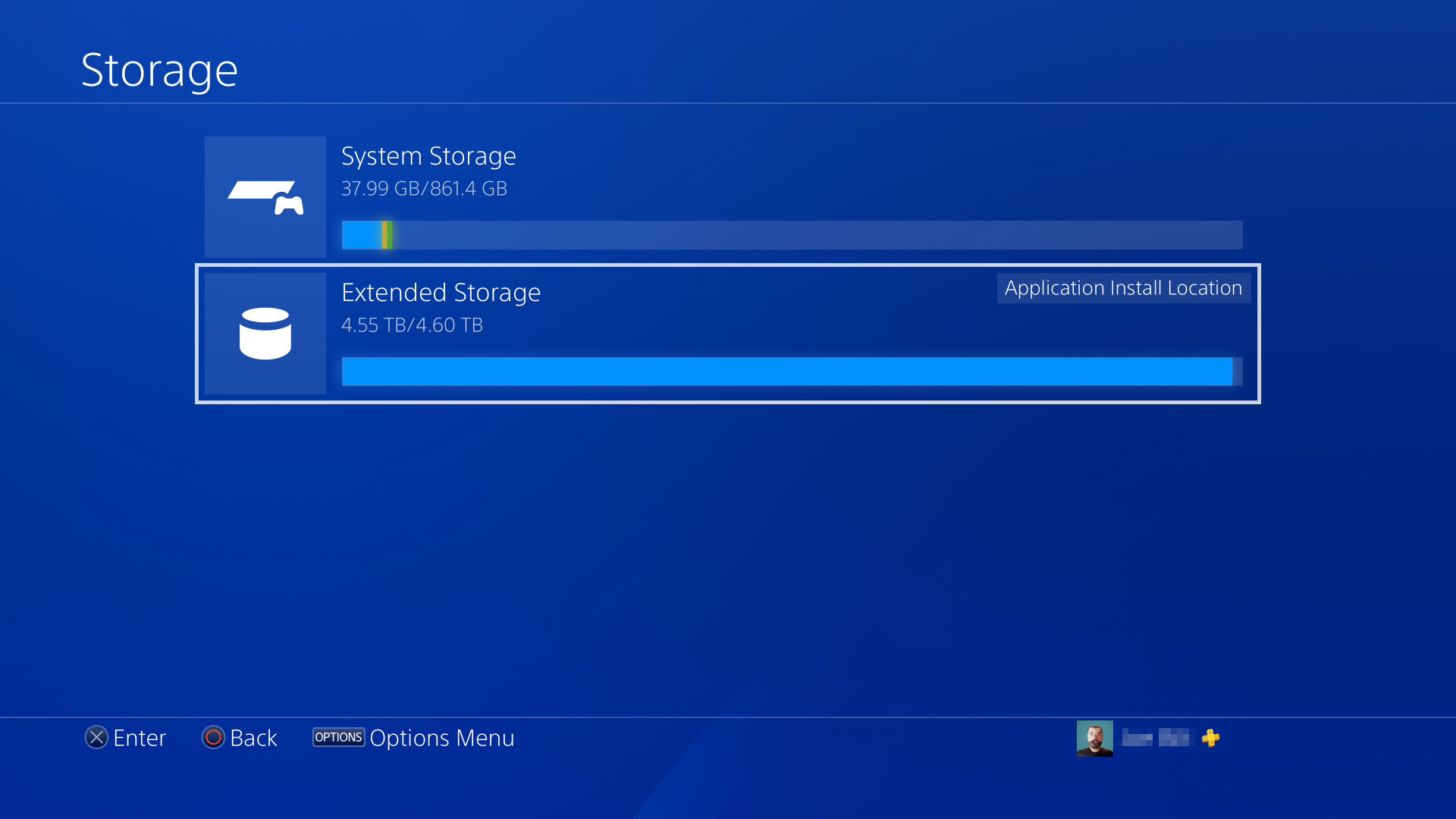 PS4 Storage Screen